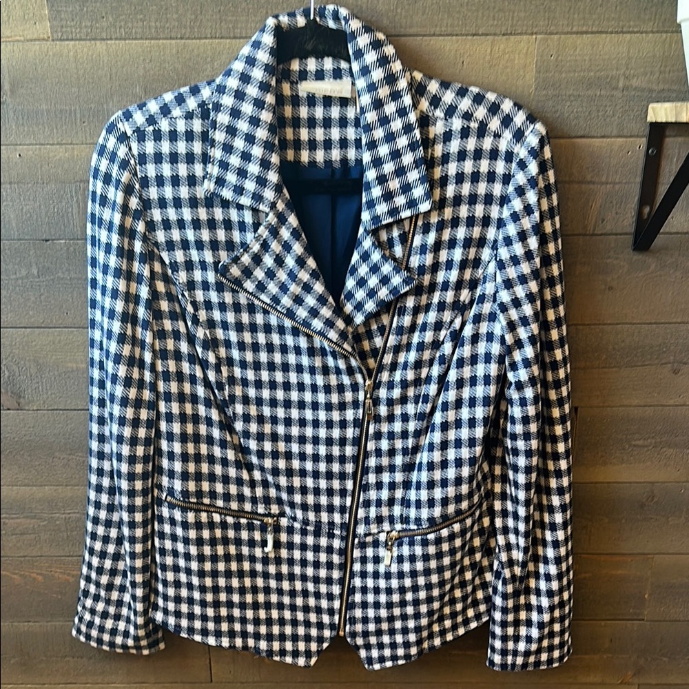 Zara Blue and White Blazer Tailored Checkered Design